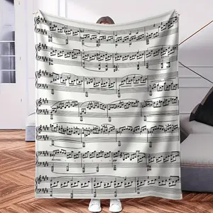 Vintage Music Note Flannel Throw Blanket – Soft Cozy Nap & Air Conditioning Blanket, Perfect Gift for Music Lovers, All-Season Use, Machine Washable, Mixed Colors, Retro Style