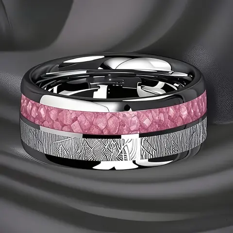 Elegant Titanium Steel 304L Stainless Steel Ring with Pink Rose Simulation & Meteor Inlay Romantic Design Ideal Gift for Women Weddings Mother's Day Father's Day Valentine's Day Casual Outfits Durable Rin