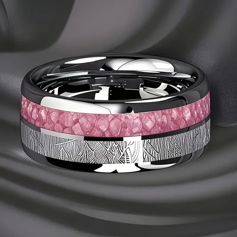 Elegant Titanium Steel 304L Stainless Steel Ring with Pink Rose Simulation & Meteor Inlay Romantic Design Ideal Gift for Women Weddings Mother's Day Father's Day Valentine's Day Casual Outfits Durable Rin