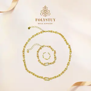 The necklace is 19.6 inches long【FOLYSTUY (Y154)】The paperclip necklace, bracelet and ring are suitable for both men and women, and can be paired with a lobster clasp