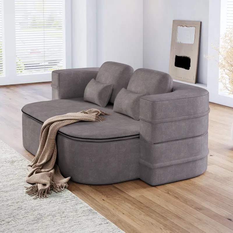 75''Convertible Sleeper Sofa Bed with Blanket,Chenille Folding Mattress Sofa with Fixed Shape Frame,Floor Lounge for Living Room Bedroom Studio