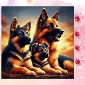 5D DIY Full Drill Round Diamond Painting - Diamond Art Kit Three Shepherd Dogs Mosaic, Canvas - DIY Decorative Painting, Handicraft, Home Wall Decor, Suitable for Halloween and Christmas, Birthday and Anniversary Gifts