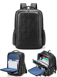 Men's Large Capacity PU Leather Backpack with Expansion Feature, Waterproof 15.6 Inch Laptop Bag for Business Travel, Ideal for 2-4 Day Trips & Daily Commuting