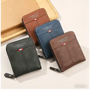 New Men's Retro Short Wallet, Tri-fold Zipper Coin Purse with Buckle, Casual Slim Square Wallet for Daily Use