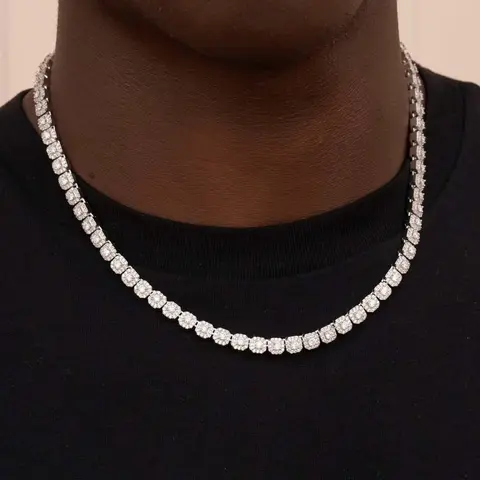 GLD Micro Clustered Tennis Necklace | 14k White Gold Plated Hand-Set CZ Stones 16-24" Inch Length Daily Wear Lifetime Guarantee - Perfect Gift