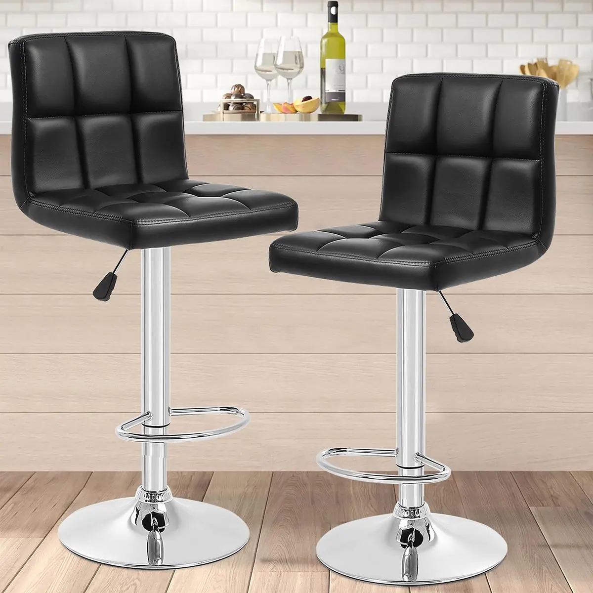 24/7 Shop At Home Leila Modern Faux Leather Adjustable Height Swivel Bar Stools, Counter Height Chairs with Low Back (Set of 2) for Kitchen Island, Breakfast Nook, Dining Room