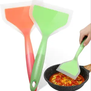 2 Pcs Wide Spatula Tamagoyaki Omelette Silicone Shovel Turner Nonstick Fried Fish Spatula Wide Flexible Turner for Nonstick Cookware Egg Cookie Pancake(Green, Orange)
