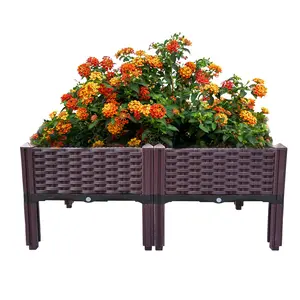 Square Raised Vegetable Planter with Drainage System, Suitable for All Weather, Can Increase The Balcony Planting Box Pot Garden, Lawn, Flowerpot, Outdoor Railingpot Box, Rectangular Flowerpot Box, Creative Festival Flowerpot