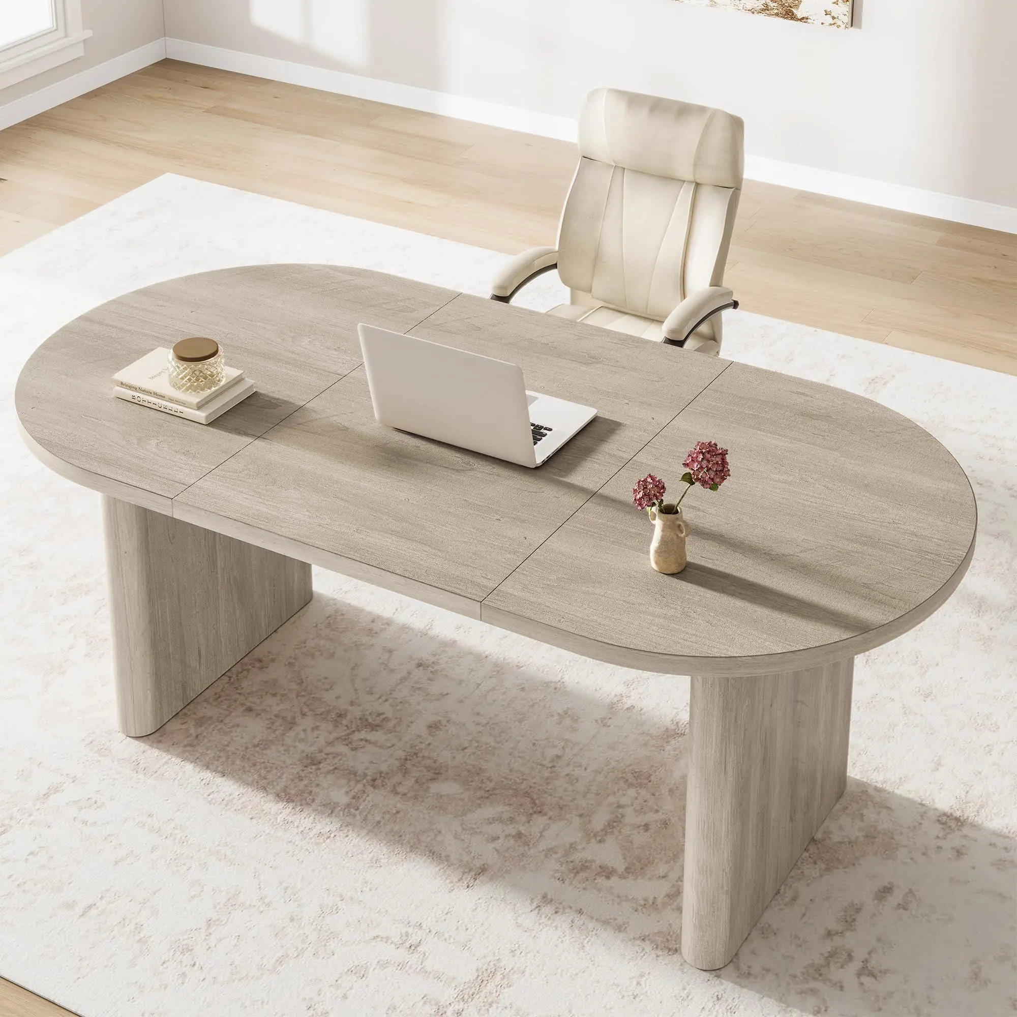 Oval Executive Desk, Large Computer Office Desk Workstation, Farmhouse ...
