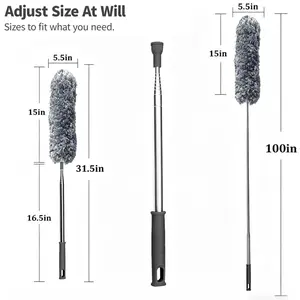 Microfiber Duster with Extension Pole,Adjustable Stainless Steel Long Dusters for Cleaning, Bendable & Washable Extendable Duster for Ceiling Fans,Blinds,Cars and Furniture.
