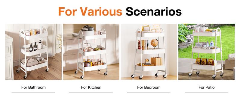 3 Tier Metal Storage Utility Cart with Wheels - Kitchen Storage Trolley, Rolling Bathroom, Casters for Narrow Spaces, Ideal for Bedside Use 3 Tier Metal Storage Utility Cart with Wheels - Kitchen Storage Trolley, Rolling Bathroom, Casters for Narrow Spaces, Ideal for Bedside Use