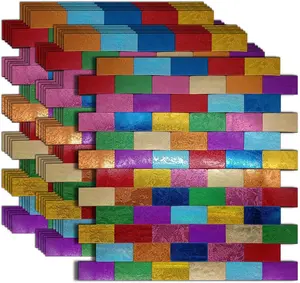 11-Sheet Peel and Stick Backsplash Tiles, Rainbow Subway  Surface Metal Mosaic Sticker, Rainbow-Colored Wall Sticker for Living Room, RVBar(11, 253 Rainbow Colored)