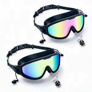 2 Pack Wide Frame Swim Goggles Anti Fog UV Protection No Leak Swimming Goggles with Earplugs Nose Clip for Men Women Adults Pool Beach Essentials