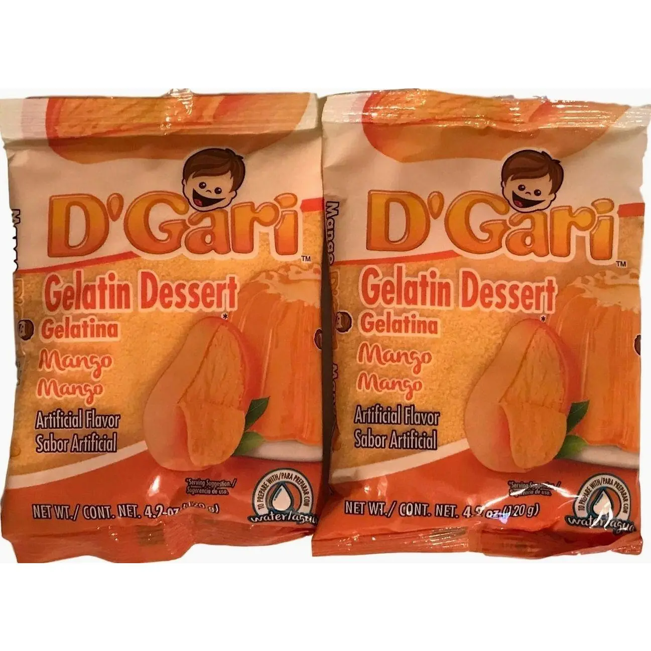 D Gari Pack of 2 Mango Gelatin 4.2oz, Prepare with Water, Quick Snacks, Mango Dessert, Gelatin, Mix, Mexico, Powder