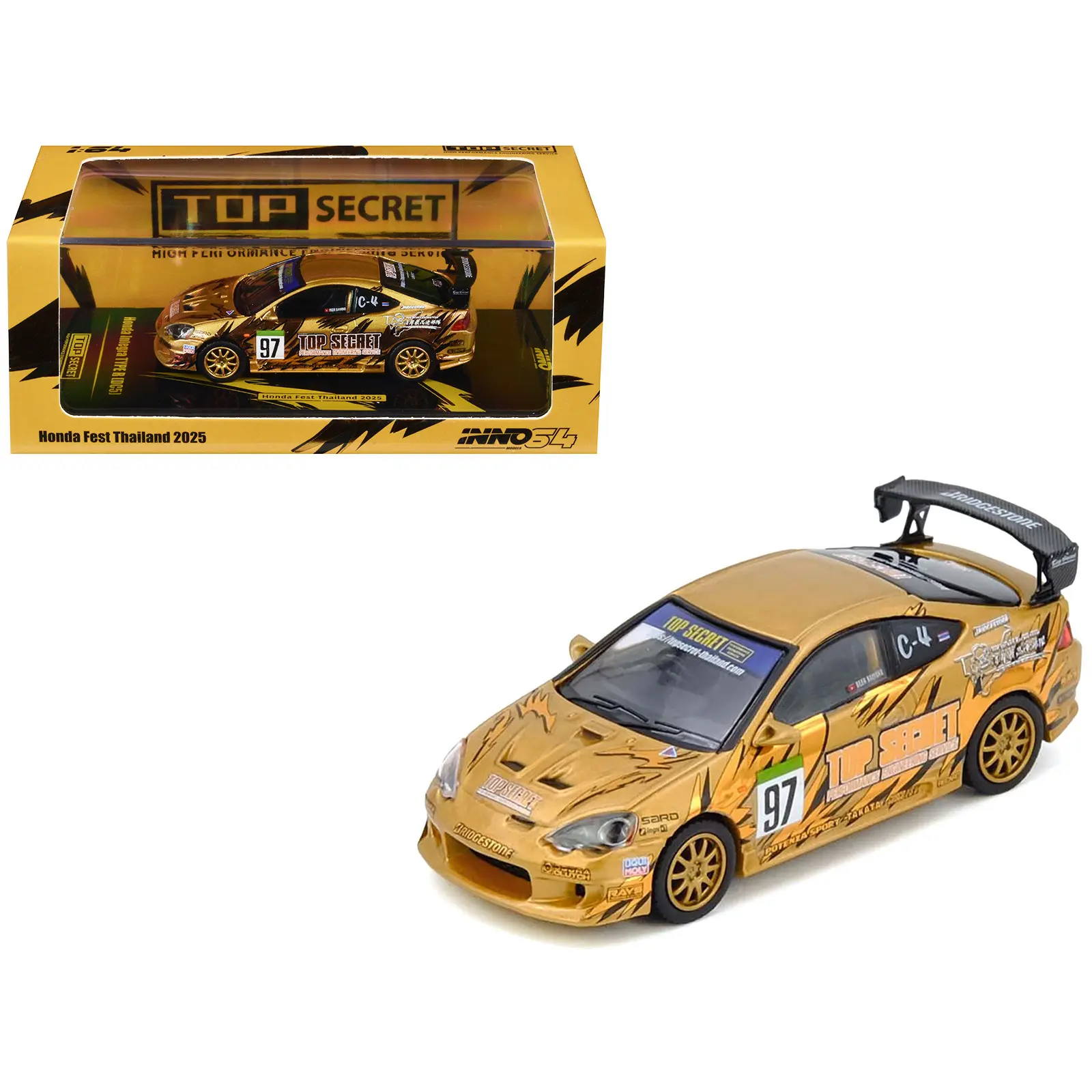 Honda Integra Type R (DC5) RHD #97 "Top Secret Thailand" Gold Metallic with Graphics 1/64 Diecast Model Car by Inno Models