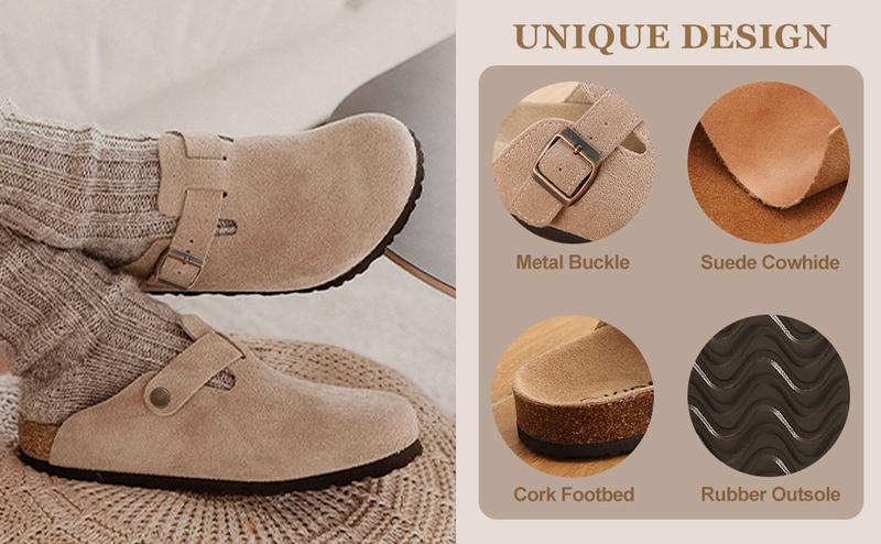 KIDMI Genuine Suede Clogs for Women Men Soft Cork Footbed Leather Mules Comfort Potato Shoes with Arch Support Outdoor Nonslip Walking Shoes KIDMI Genuine Suede Clogs for Women Men Soft Cork Footbed Leather Mules Comfort Potato Shoes with Arch Support Outdoor Nonslip Walking Shoes