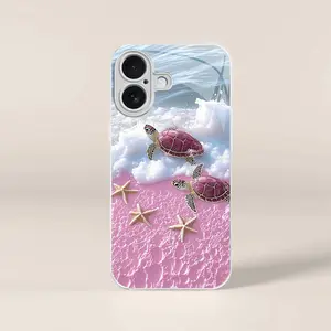 Cute tropical summer vacation phone case, clear coastal island ocean bumper for iPhone 16 — 975