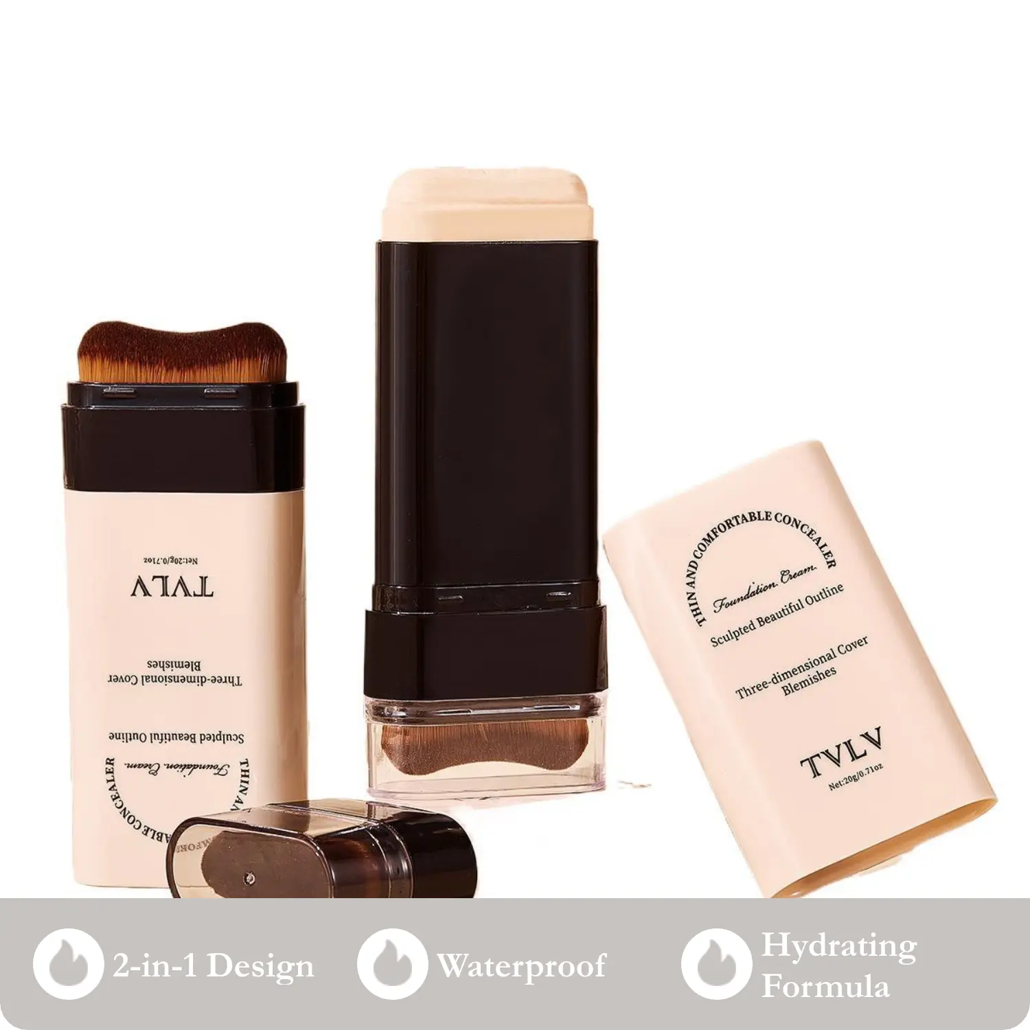 Hydrating Multiuse Cream Foundation - Perfecting Complexion Stick, Correcting Imperfections, Brightening Skin Tone, Waterproof, Long-Lasting, Translucent, With Evening H Nourishing Ingredient 2-in-1 Concealer
