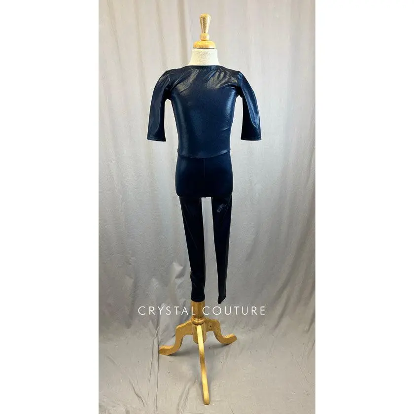 *Brand New* Navy Blue Metallic Bodysuit with Quarter Sleeves