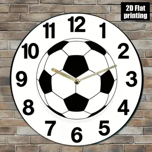 Silent Football Acrylic Wall Clock - 2D silent quartz movement design, white with black numbers and hands, perfect for sports fans, home, office, or as a decorative gift item| Decorative clock, football wall clock
