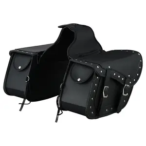 Vance Studded Motorcycle Saddlebags 18L Water-Resistant PVC Reinforced Fit for Honda, Yamaha, Kawasaki, Indian, Harley