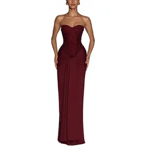 Women Sexy Strapless Prom Maxi Dress Sparkly Sequin Long Dresses Ruched Tie Waist Party Formal Evening Gown