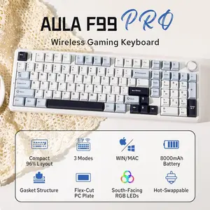 【Deals】Official Aula x Leobog F99PRO Mechanical Gaming Keyboard with Knob,Tri-Mode BT5.0/USB-C/2.4GHz Hot Swappable Custom Keyboard,Windows& Android&MAC