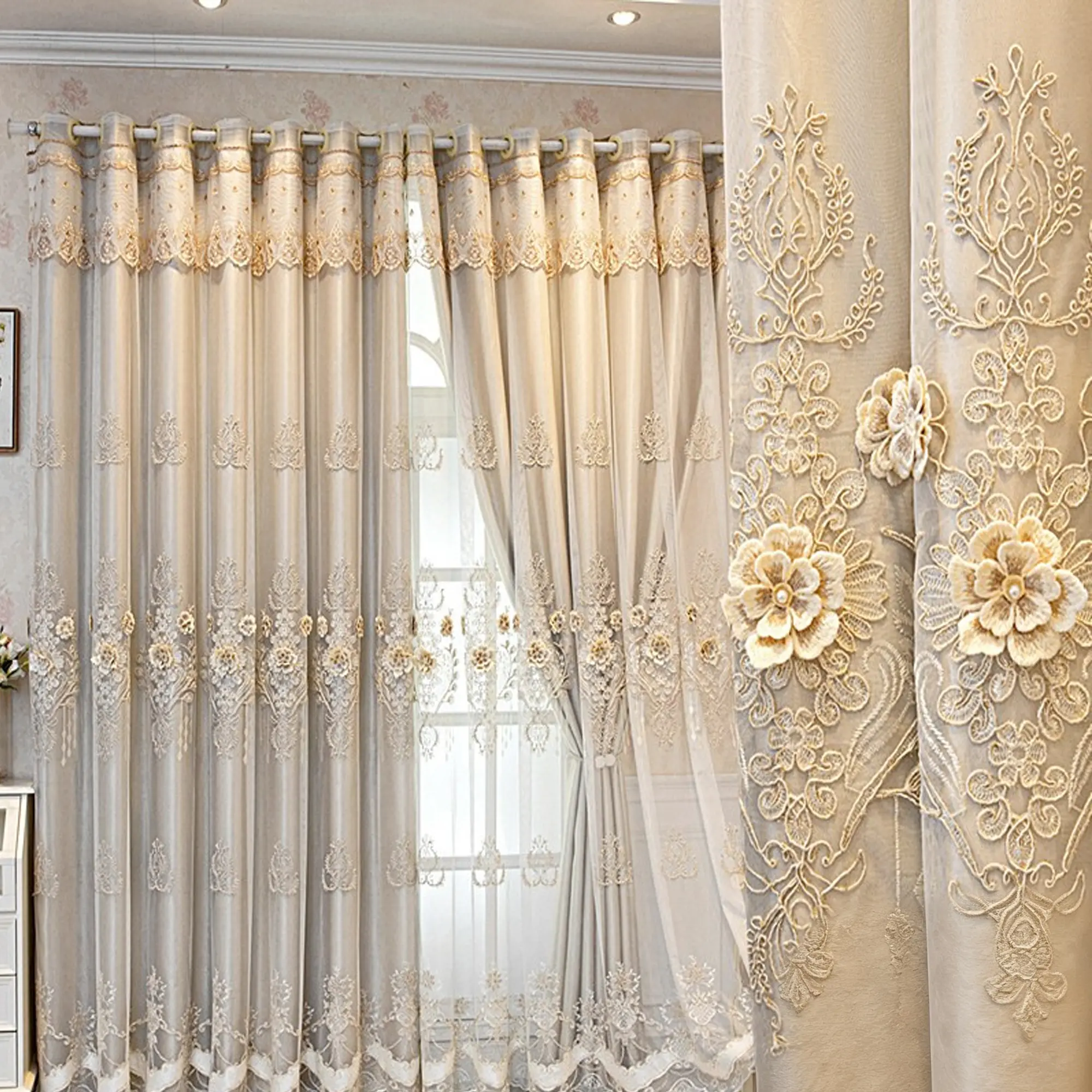 New Arrival 3D Embroidered Sheer Curtain, Window Curtain, Blackout Drapes for Living Room & Bedroom, Modern European Luxury Style, 60x78 Inches, Home Decoration Curtain