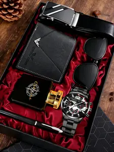 Men's Fashion Quartz Watch Set with Wallet, Perfume, Pen, Sunglasses & Belt, Elegant Gift Box,Easter Gift, Perfect for Business Casual Daily Wear, Exquisite Watch Set