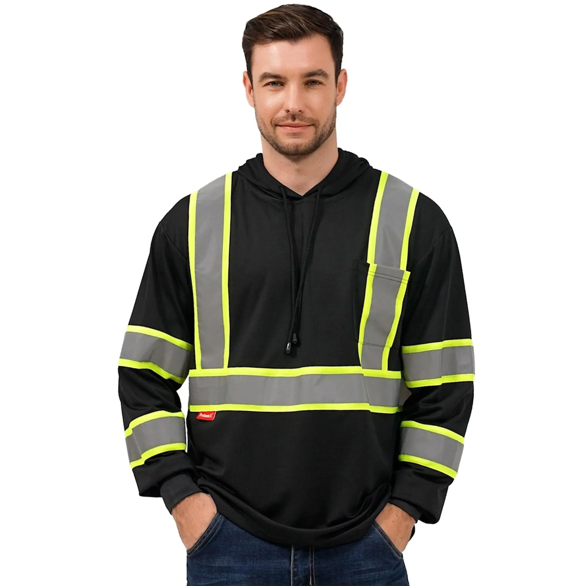 ProtectX Men's Hooded High Visibility Long Sleeve Safety Shirts for Construction 3-Pack Menswear Reflective Clothing Uniforms Workwear