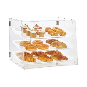 VEVOR Pastry Display Case,  3-Tier Commercial Countertop Bakery Display Case, Acrylic Display Box with Rear Door Access & Removable Shelves, Keep Fresh for Donut Bagels Cake Cookie, 20.7"x14.2"x16.3"