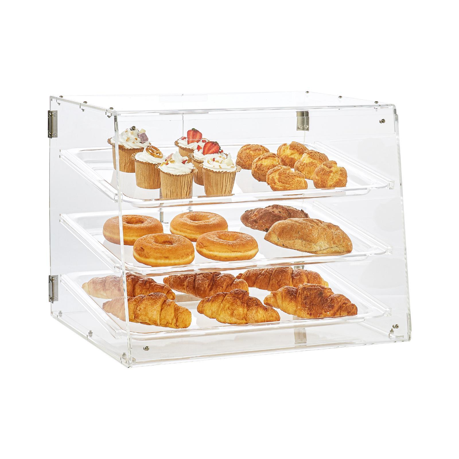 VEVOR Pastry Display Case,  3-Tier Commercial Countertop Bakery Display Case, Acrylic Display Box with Rear Door Access & Removable Shelves, Keep Fresh for Donut Bagels Cake Cookie, 20.7"x14.2"x16.3"
