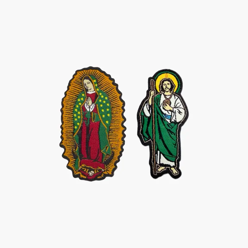 (2 Pack) Adiel’s Hats - Virgen de Guadalupe & San Judas Tadeo Woven Patch [BUNDLE]  2.5” x 1.5” Easy Peel-and-Stick for Cowboy Hats, Phone Cases, Dashboards & More! No Sewing, No Iron Needed!