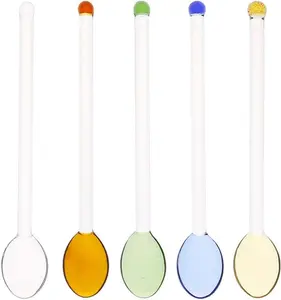 5 Pieces Glass Spoons for Coffee Teaspoons Glass Stirring Spoon Rod 5.9 inch Coffee Stirrers Ice Tea Spoon Glass Mixing Spoon for Tea SugarHome Bar Party