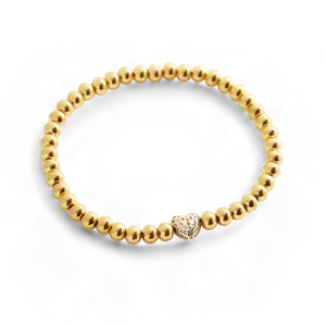 Pave Heart Gold Beaded Bracelet