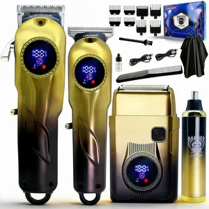 Men's Professional Hair Clipper Set, Rechargeable Clippers, Cordless Barber Kit with Trimmer, Gold Gradient Color, Long-Lasting Battery Life, Cordless Rechargeable Trimmer