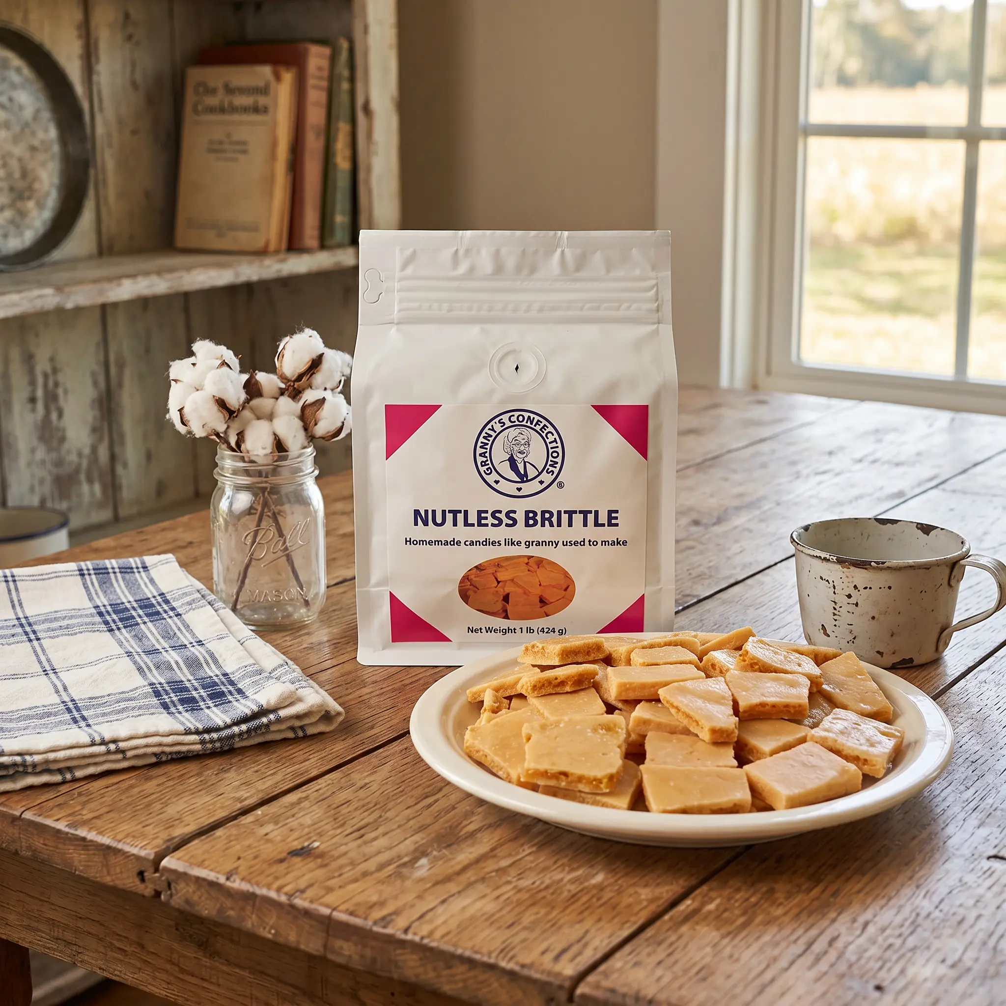 Granny's Confections Handmade Nutless Brittle (No Nut Brittle)- One Pound Bag. Gluten-Free. No Artificial Flavors or Colors. Made with Traditional Family Recipe.