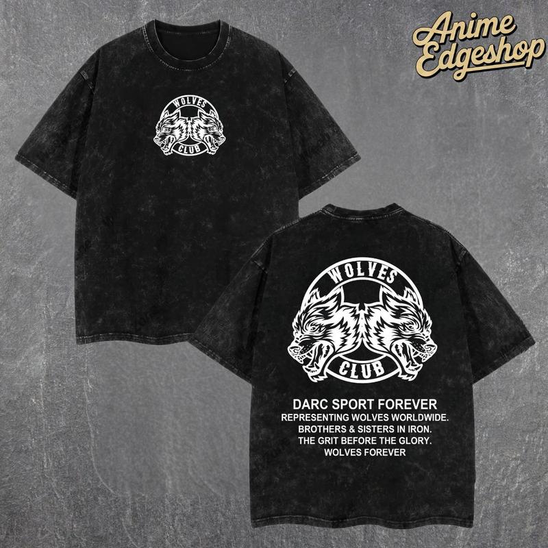 Wolves Club Darc Sport Washed Hoodie & T-Shirt | Heavyweight Vintage Streetwear, Retro Wolf Gym Graphic Tee, Brotherhood Iron Family Gift for Fitness & Hiphop Fans Menswear Thick Tops