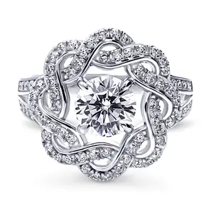 BERRICLE Sterling Silver Flower Woven Ribbon Wreath Statement Cocktail Split Shank Ring for Women, Cubic Zirconia CZ