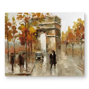 Begin Home Decor C1MP1620PSKHRT 16 x 20 in. Arc De Triomphe In Autumn Wall Art - Scenic Office Metal Print Decor