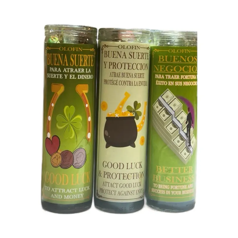 Olofin El Trio de la Suerte Pack of 3 - Good Luck Protection & Better Business Candles for Attracting Fortune Money and Success Decor Ornaments Decoration
