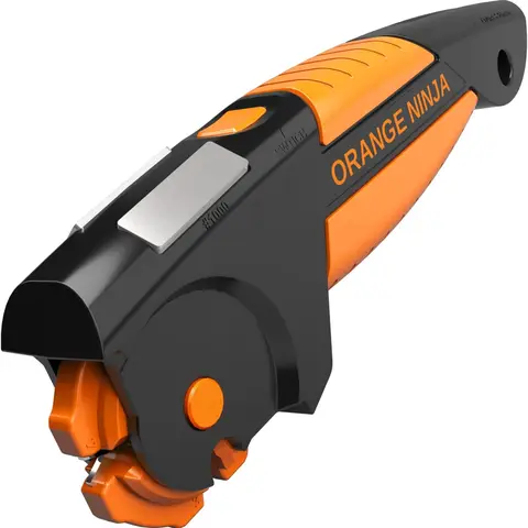 The Orange Ninja All-in-1 Tool Sharpener System, 7 in 1 Knife and Garden Tool Sharpener for Axes, Hatchets, Machetes, Pruners, Shears, Shovels and Pocket Knives, Tungsten Carbide Slots with 600 and 1000 Grit Diamond Stones