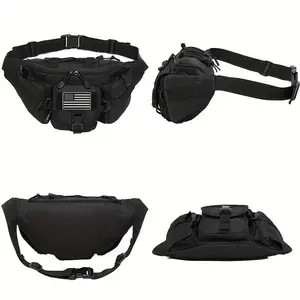 Tactical Waist Bag with American Flag Patch, Adjustable Shoulder Straps, Multiple Pockets, Durable Polyester Material, Outdoor Sports Gear, Durable Outdoor Hiking