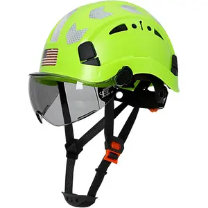 Hard Hat with Visor & Chin Strap – 6-Point Suspension, Reflective Strips, Vented, Adjustable Fit for Men Women Outdoor Job Site Use