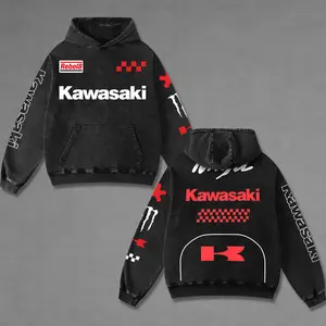 Retro Red Monster x Kawasaki Racing Washed Hoodie Vintage Motorcycle, GP of The Americas Sportbike Graphic Merch, Acid Washed Streetwear Clothing, Unisex Dirt Bike Racing Hoodie, Vintage Motorsport Hoodie, Speed Culture Men's Wear, Designed for Biker