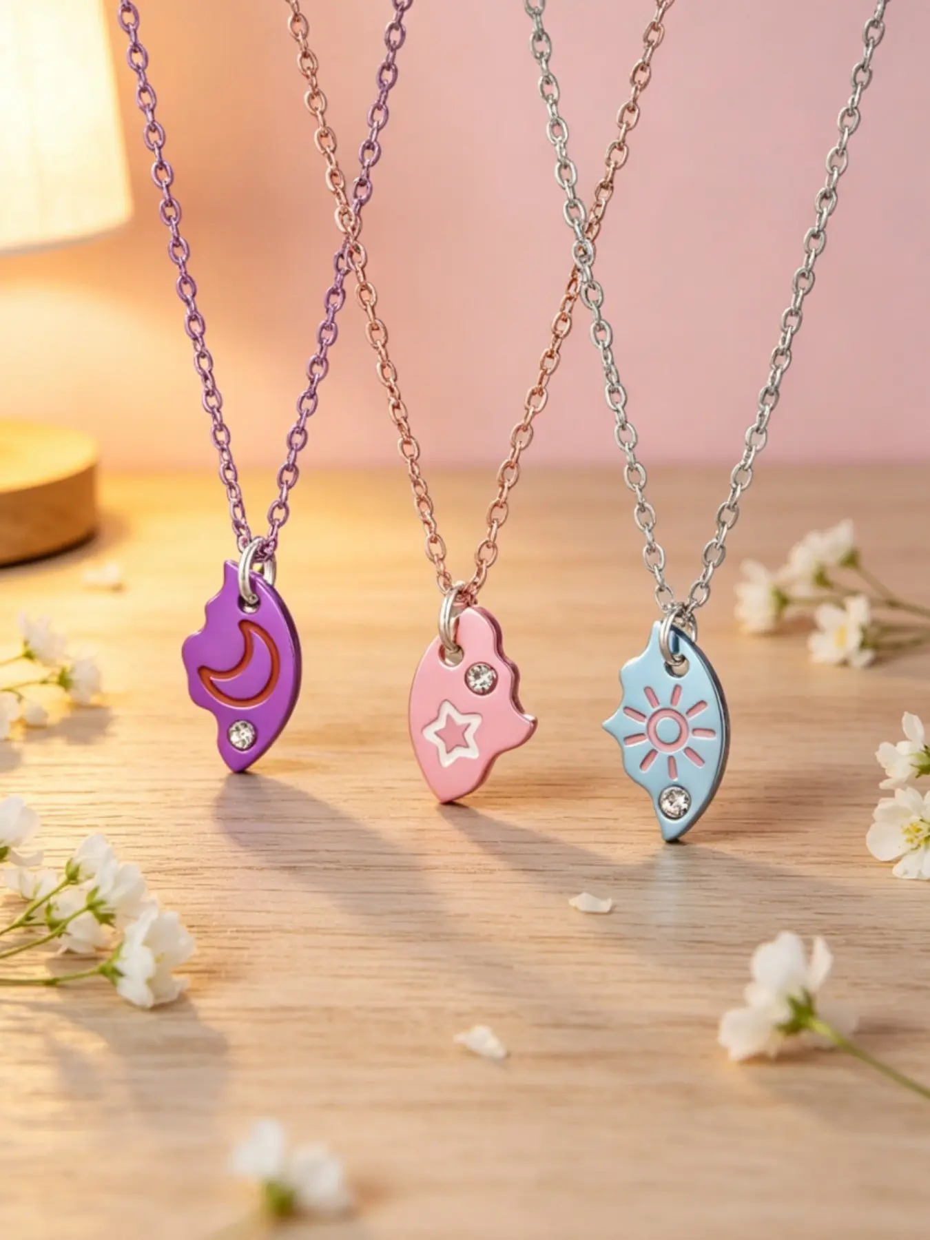 3Pcs Sun Moon Star Best Friends Necklace Set, BFF Matching Pendant Necklaces for Girls, Whimsical Necklace, Layering Necklaces, Charms Necklace, Friendship Necklace, Fashion Matching Necklace, Friendship Jewelry