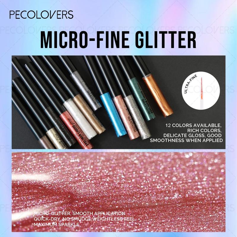 12pcs/set Sparkling Liquid Eyeliner Various Colors & Quick Dry Waterproof Not Easily Smudging Liquid Eyeliner Glitter Liner