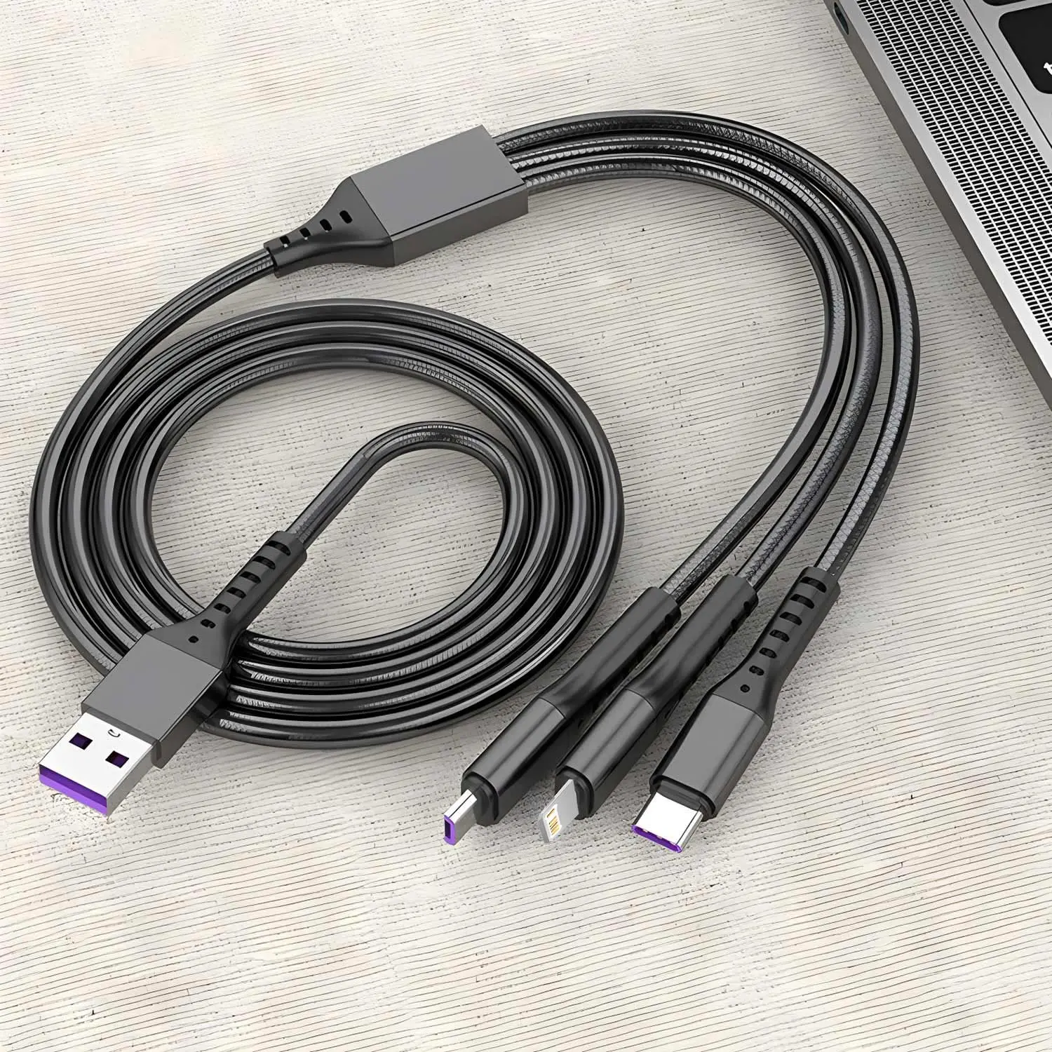 Fishnet Braided Durable One-To-Three Mobile Phone Multifunctional Fast USB Charging Cable, 120w USB to Type-C/iOS/micro Interface Data Line, 1.2m USB Charger Cord, Data Cables