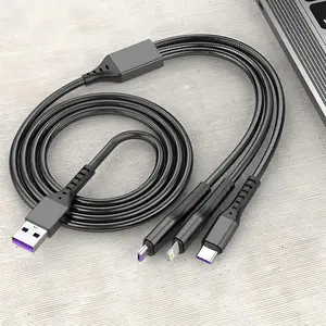 Fishnet Braided One-To-Three Phone Charging Cable, 120w USB to Type-C/iOS/micro Interface Data Line, 1.2m USB Charger Cord