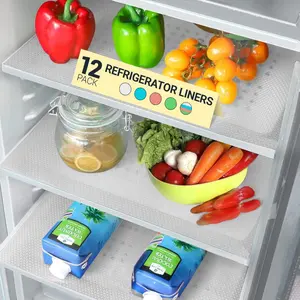 LMMAKE 12Pcs Cuttable Refrigerator Lining Mats Food-Grade EVA Non-Toxic Waterproof Drawer Cabinet Mats Insulated Moisture Proof Stain Resistant Coasters for Shelves Clean Tidy Blue Tableware